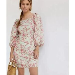 Forever That Girl x Anthropologie Puff Sleeve Floral Print Mini Dress XS
